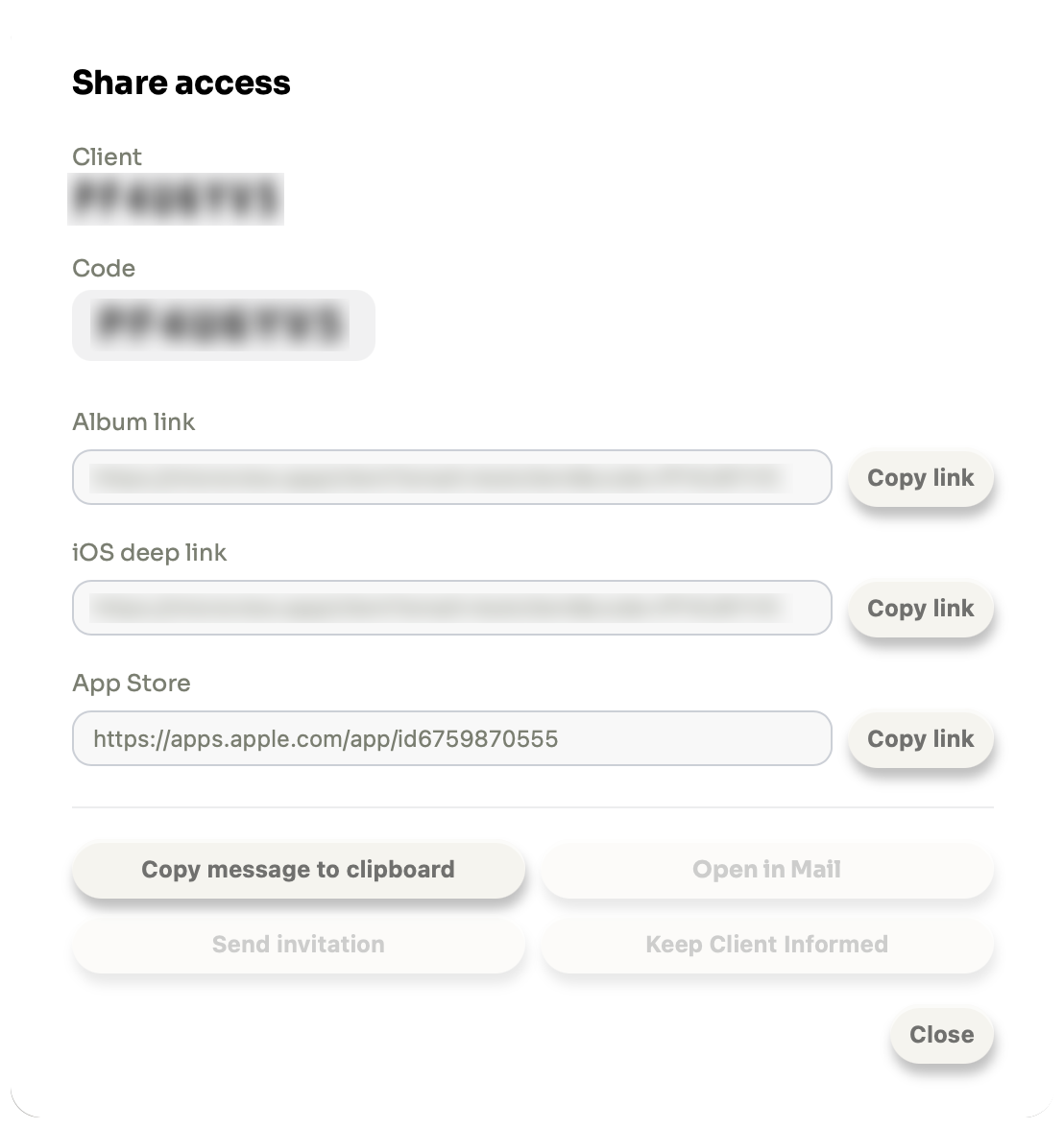 Share modal โ username only (no email actions)