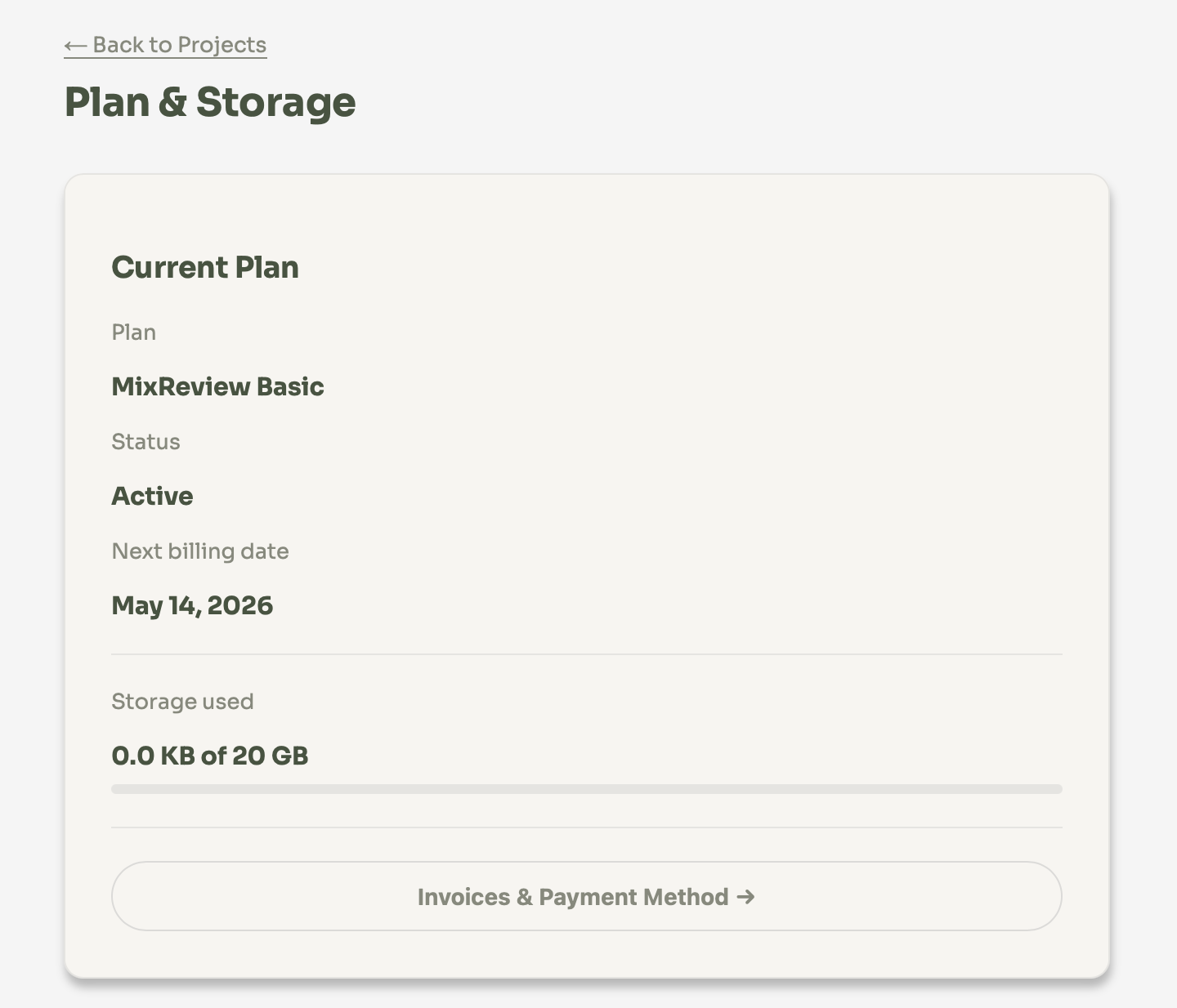 Plan & Storage page